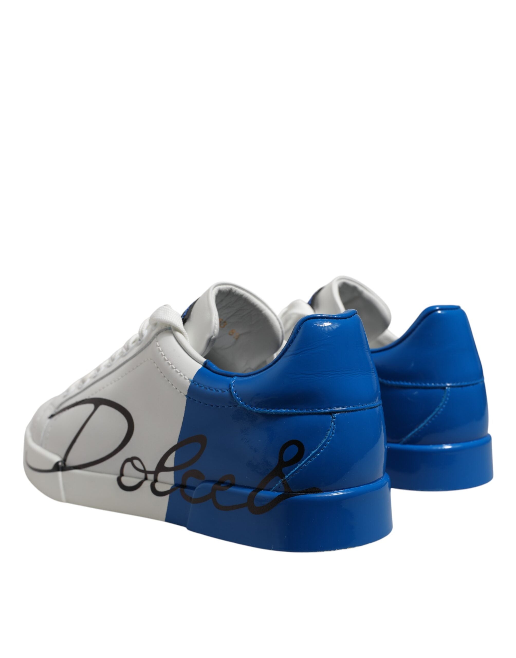 Dolce & Gabbana White Blue Low Top Leather Sneakers Shoes