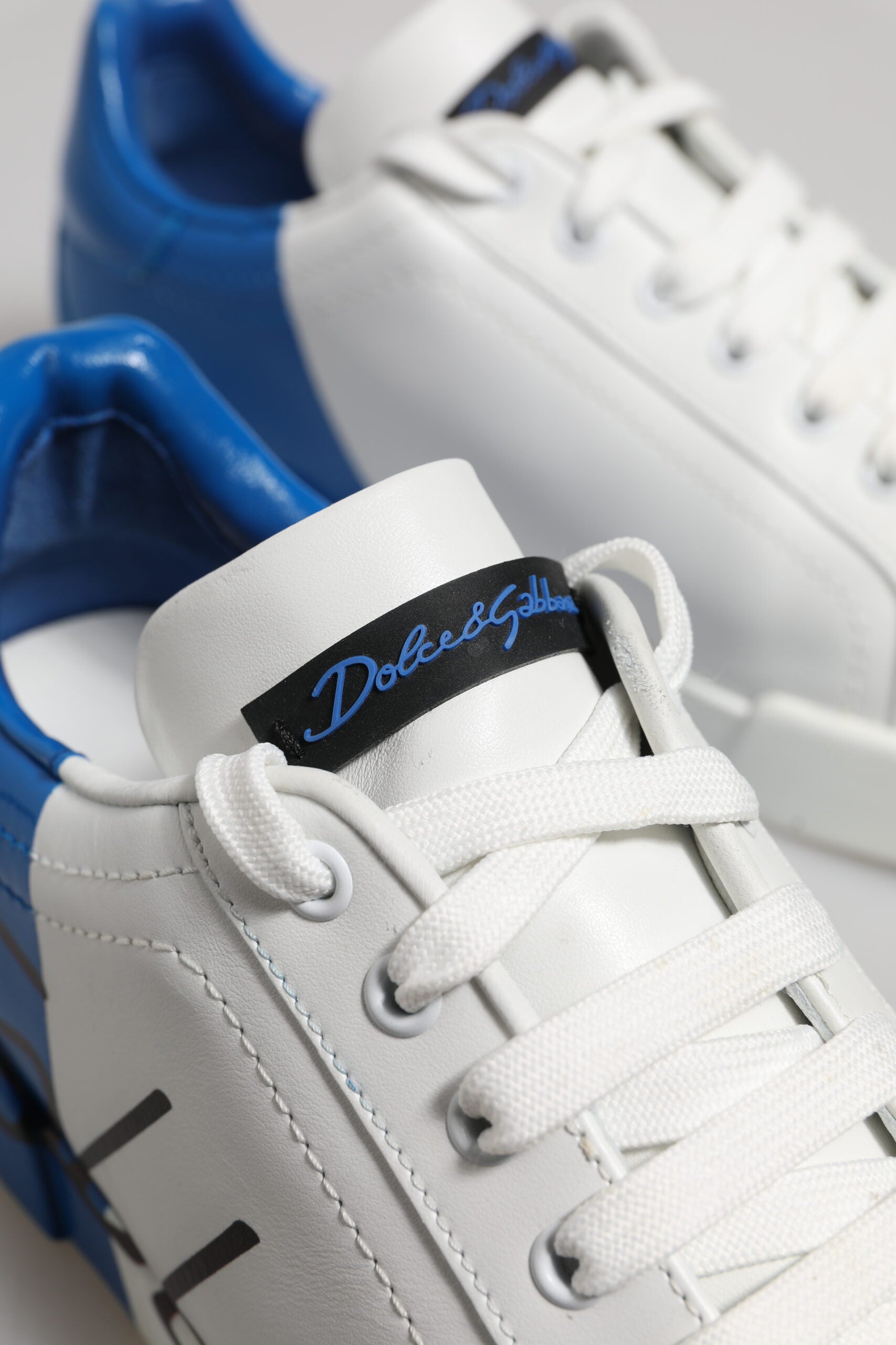 Dolce & Gabbana White Blue Low Top Leather Sneakers Shoes