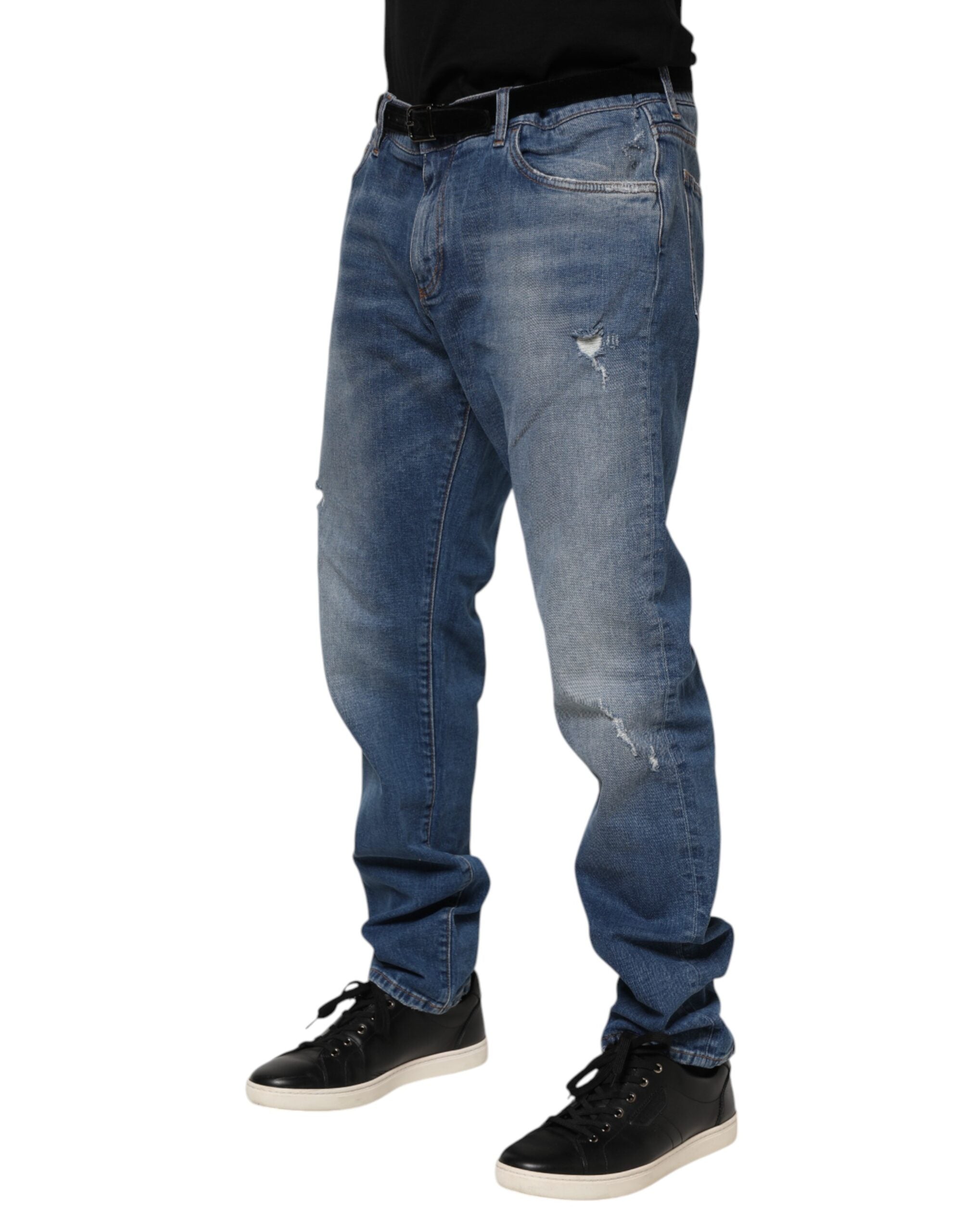 Dolce & Gabbana Blue Washed Cotton Logo Plaque Denim Jeans