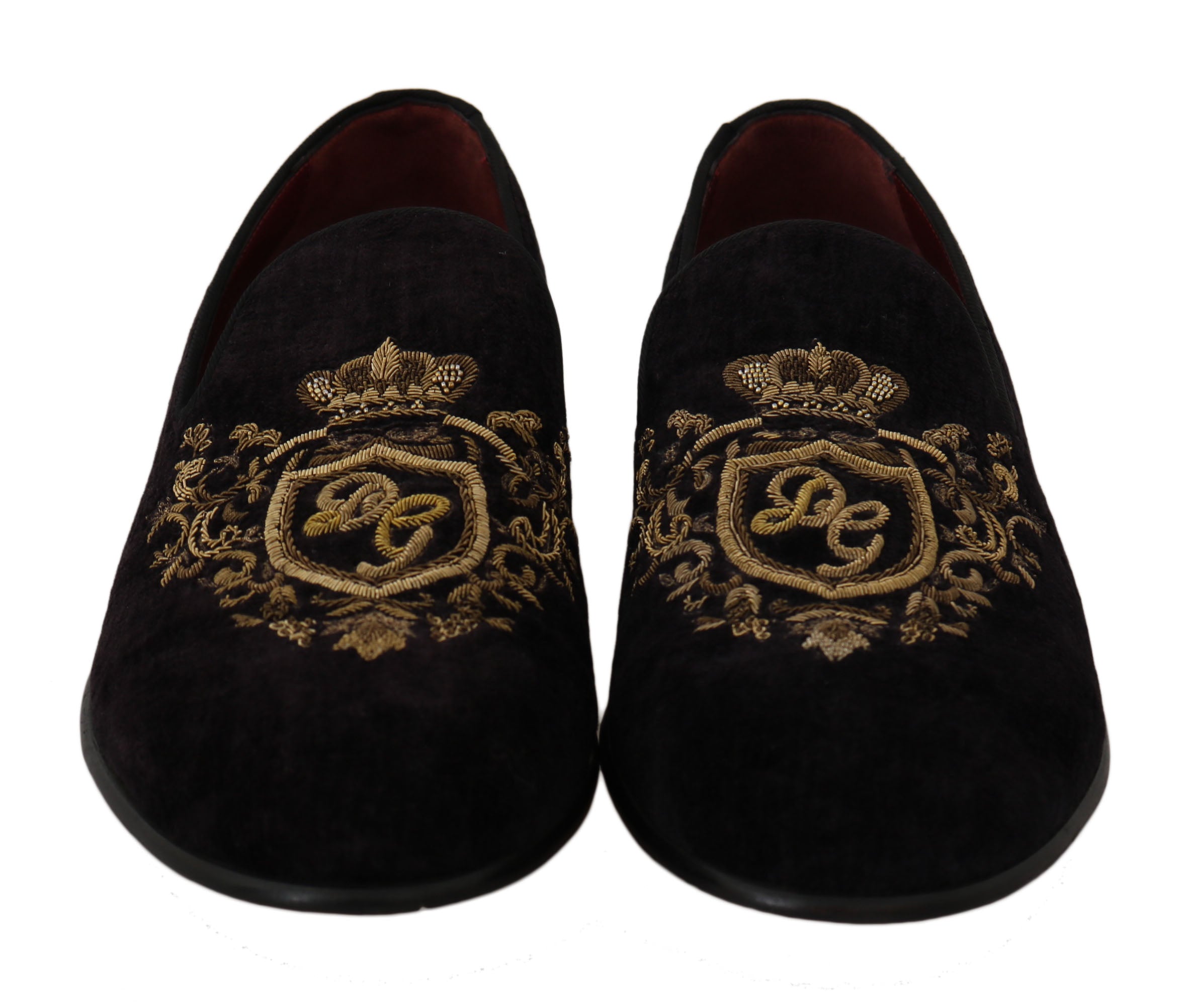 Dolce &amp; Gabbana Elegante schwarze Loafer mit goldener Kronenstickerei
