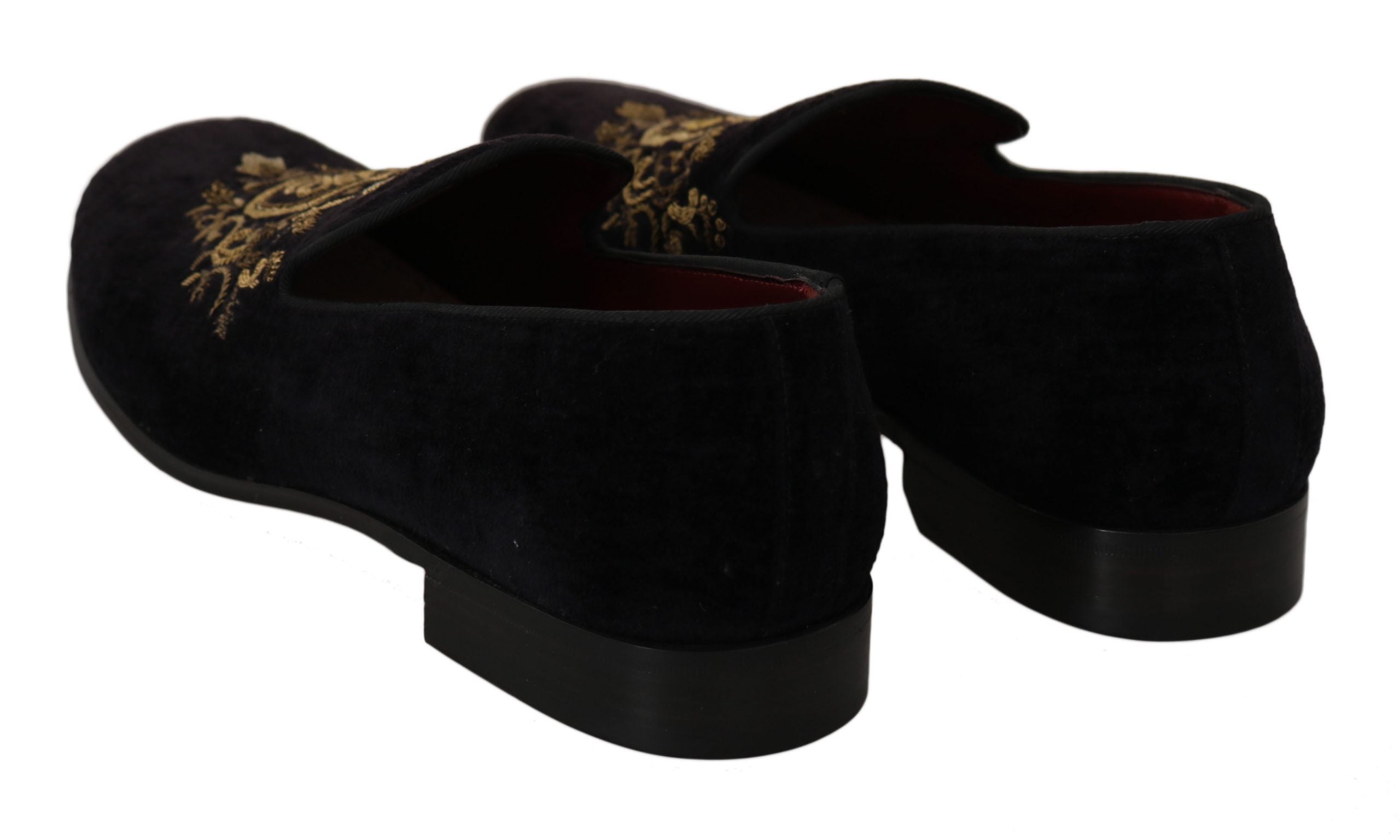 Dolce &amp; Gabbana Elegante schwarze Loafer mit goldener Kronenstickerei