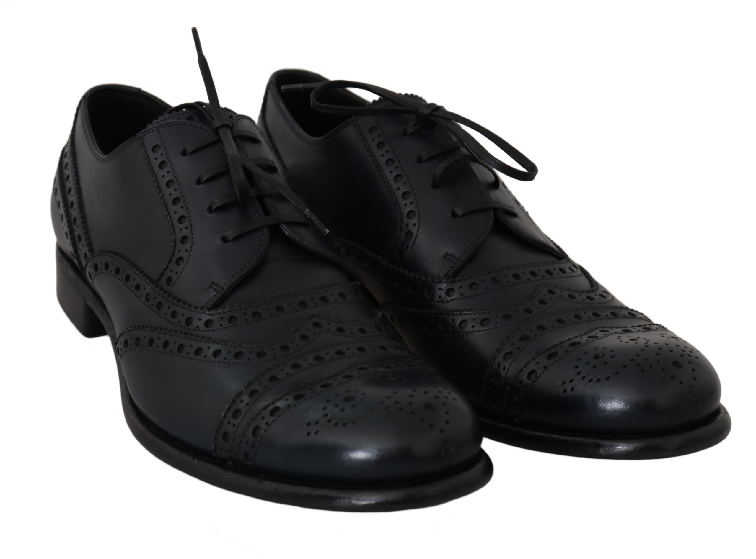 Dolce &amp; Gabbana – Elegante Derby-Schuhe aus blauem Leder mit Flügelkappe