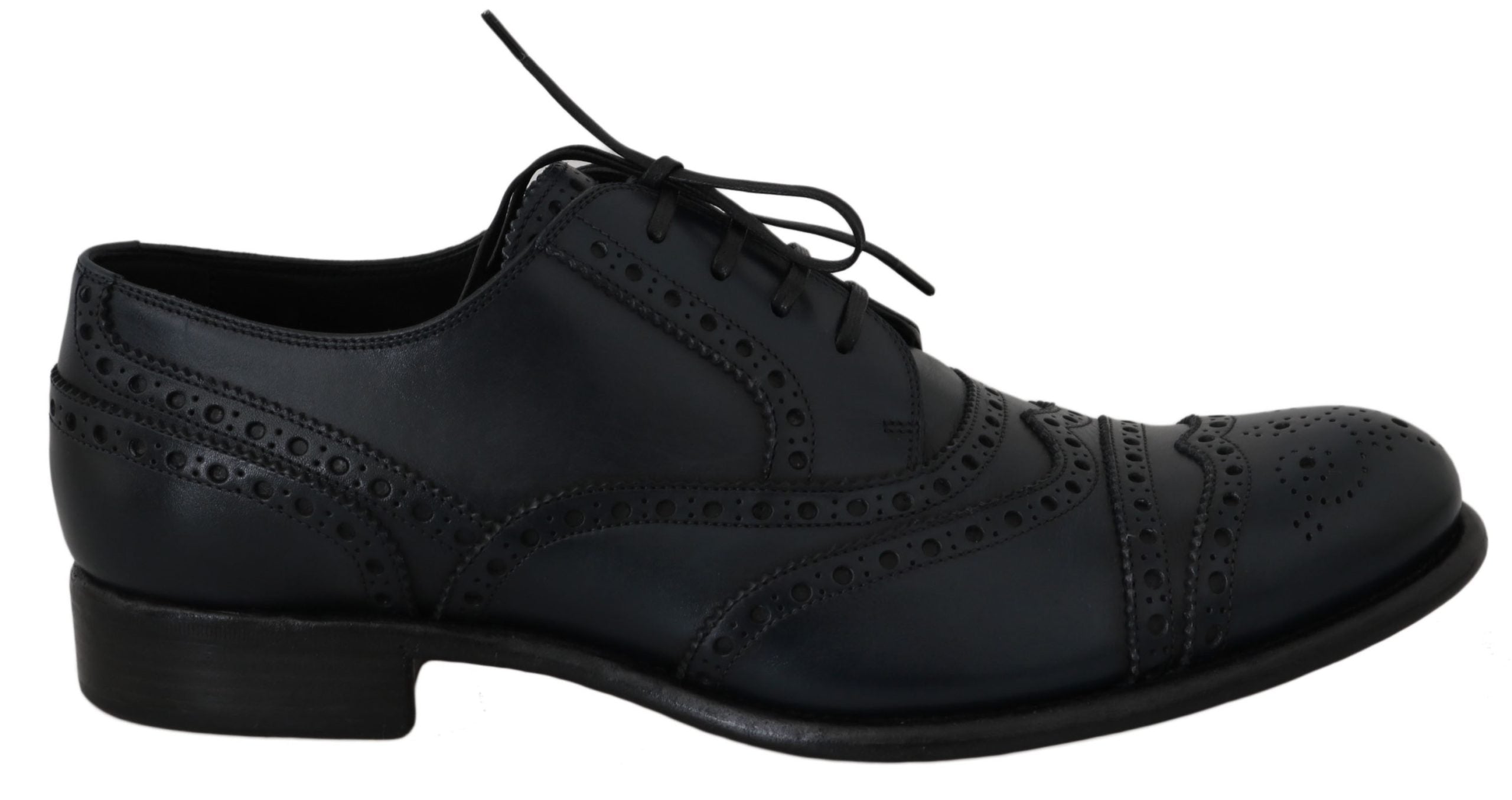 Dolce &amp; Gabbana – Elegante Derby-Schuhe aus blauem Leder mit Flügelkappe