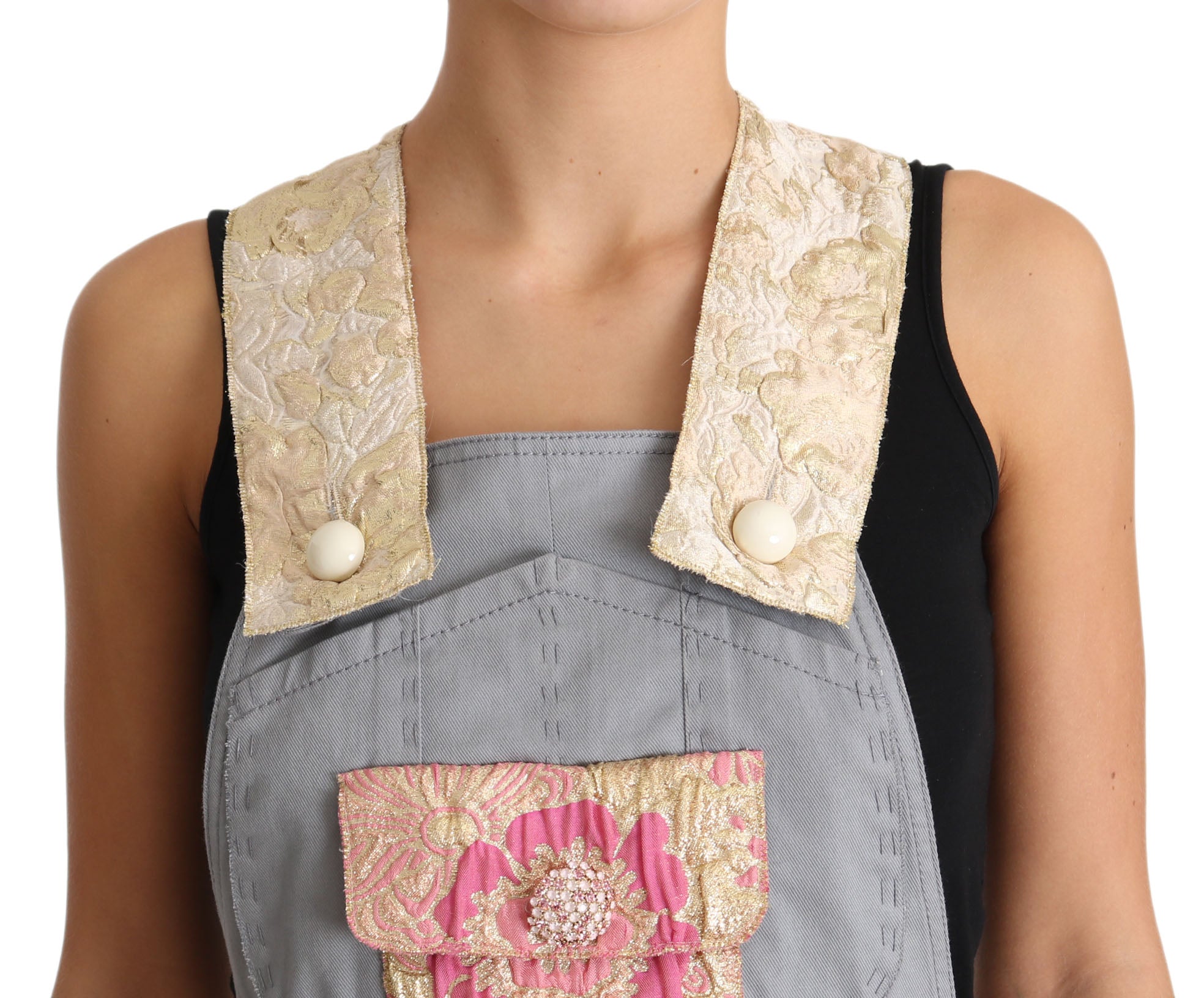 Dolce &amp; Gabbana – Exquisiter Denim-Latzanzug mit Blumenverzierung