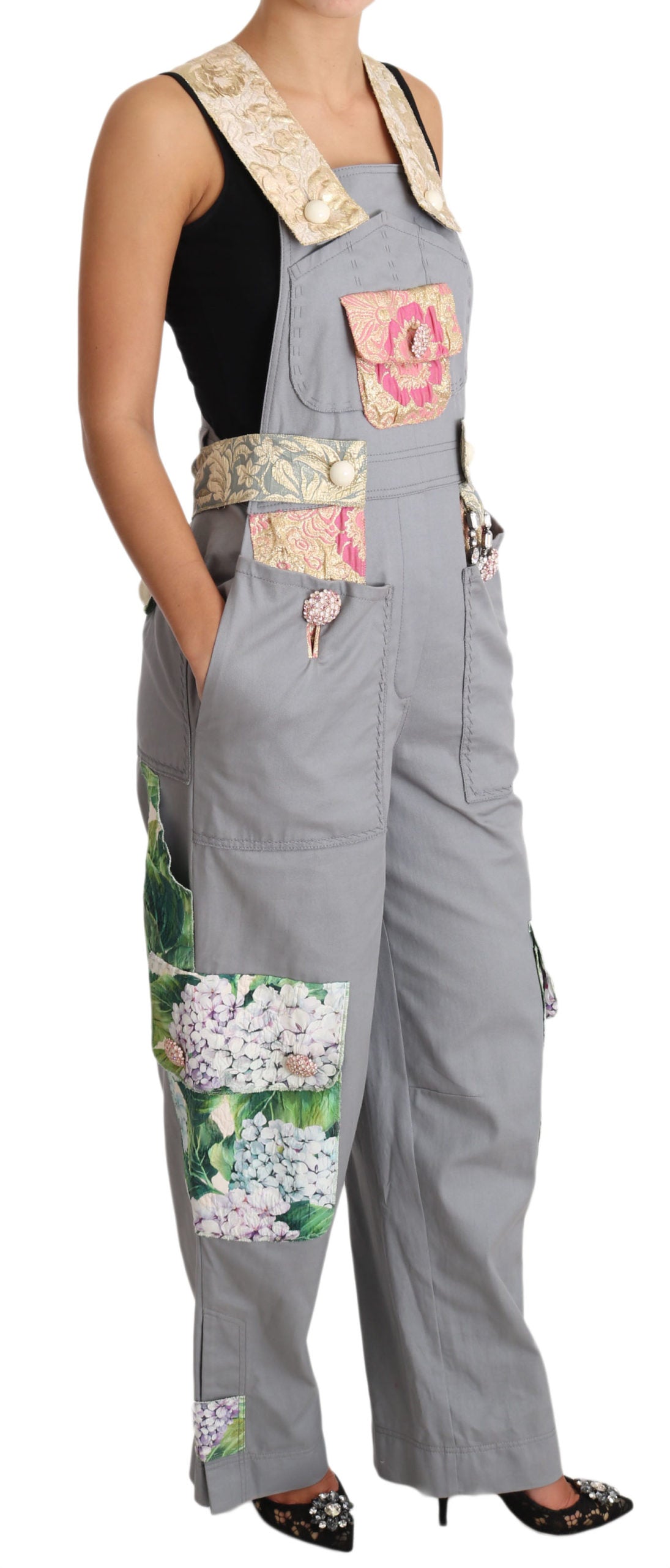 Dolce &amp; Gabbana – Exquisiter Denim-Latzanzug mit Blumenverzierung