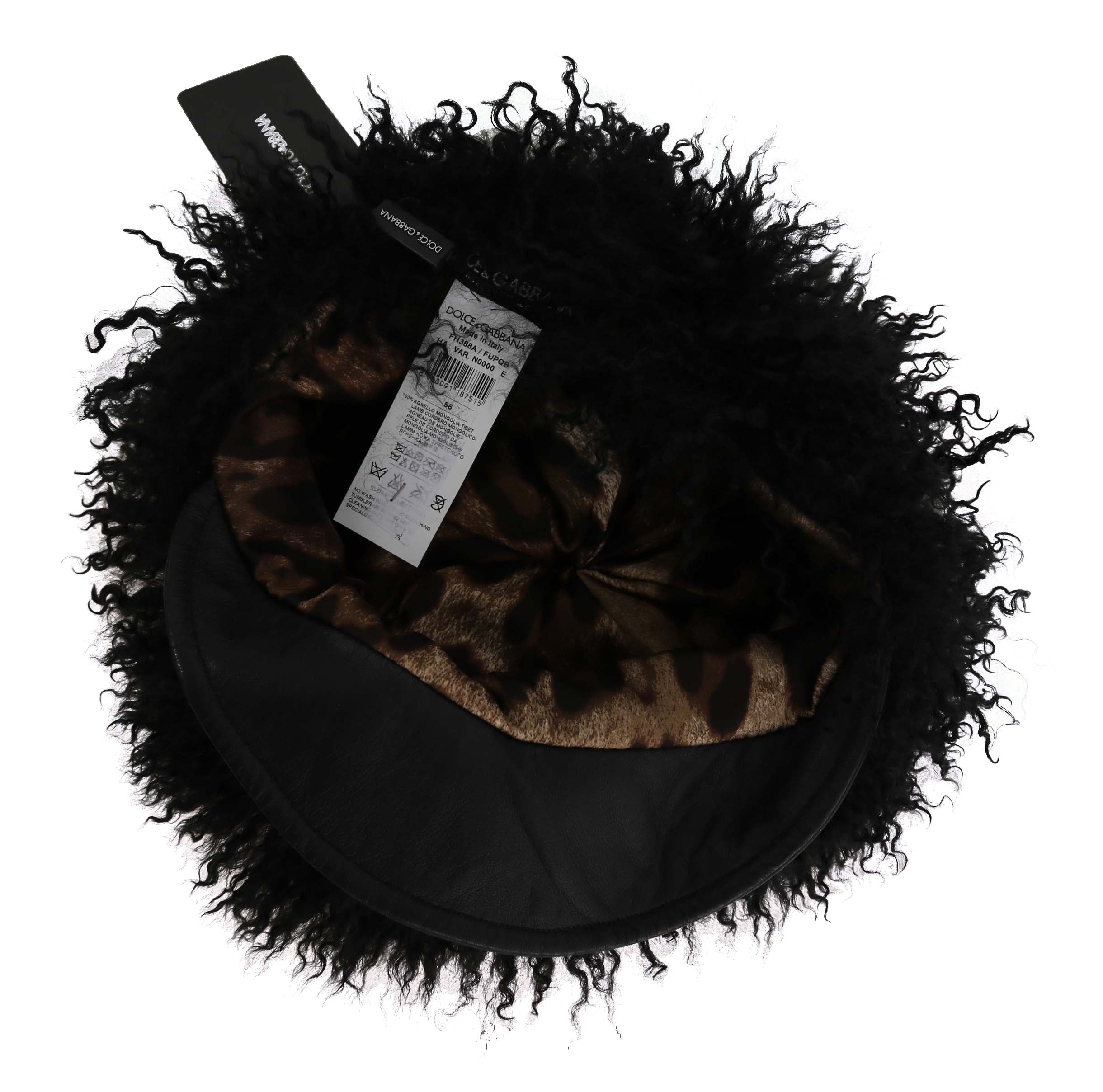 Dolce &amp; Gabbana Schicke schwarze Gatsby-Mütze aus tibetanischem Lammfell