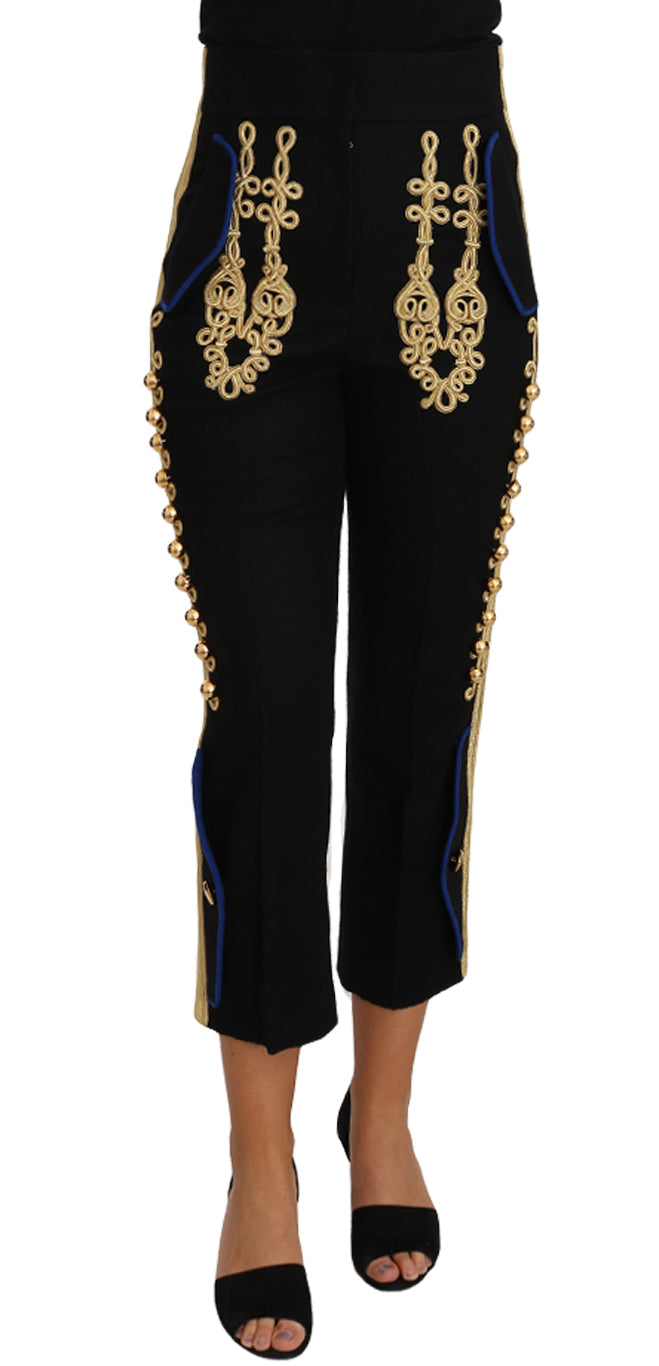Dolce &amp; Gabbana – Elegante schwarze Hose mit Militärverzierung