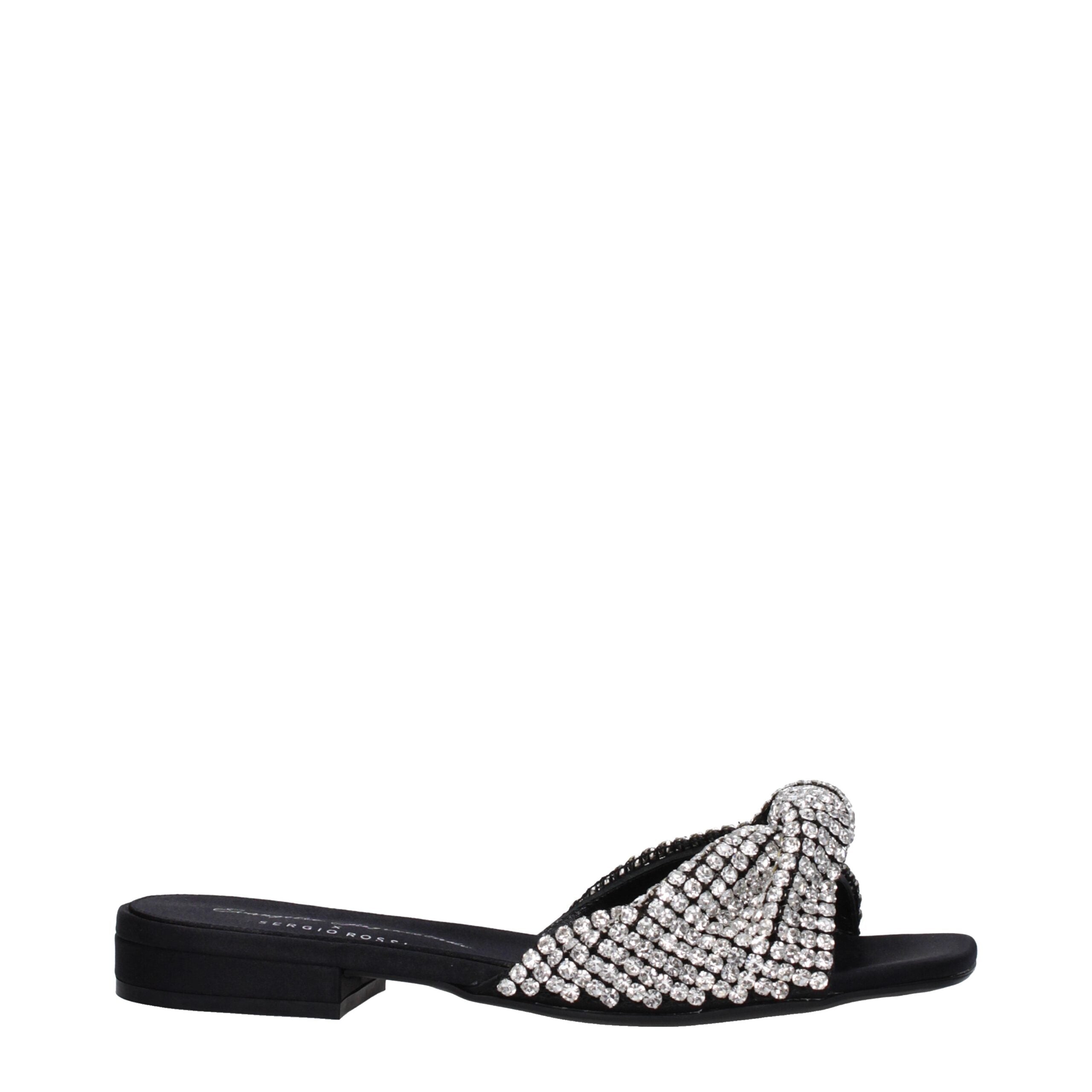 Sergio Rossi Black Satin Slippers Sandals