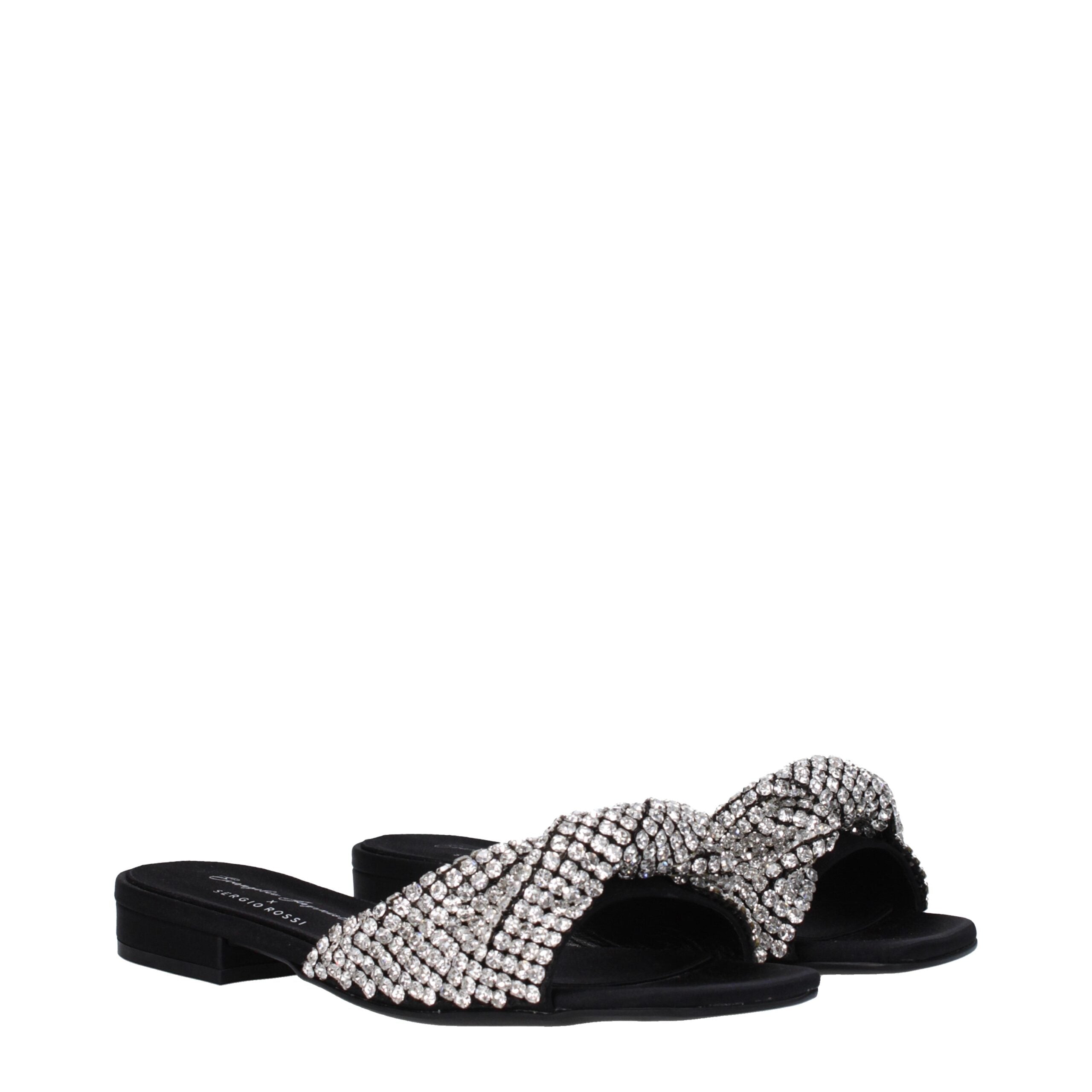 Sergio Rossi Black Satin Slippers Sandals