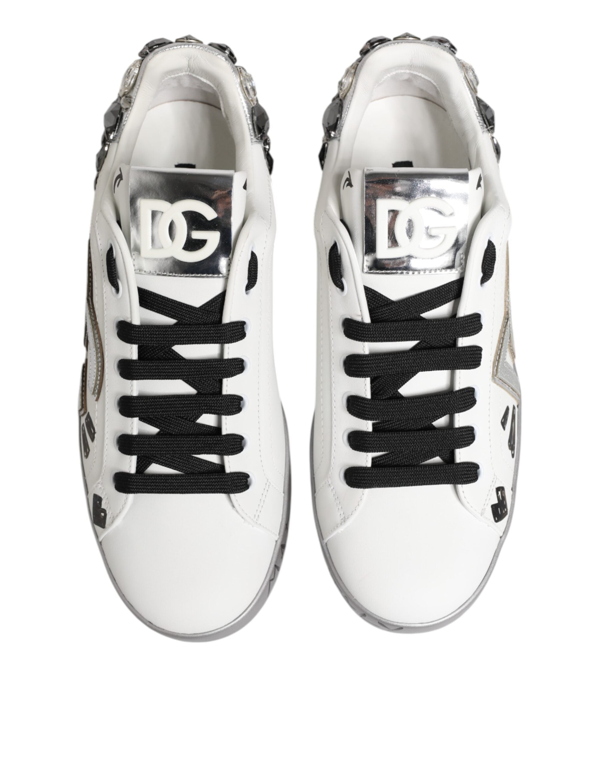 Dolce & Gabbana White Crystal Logo Portofino Sneakers Shoes