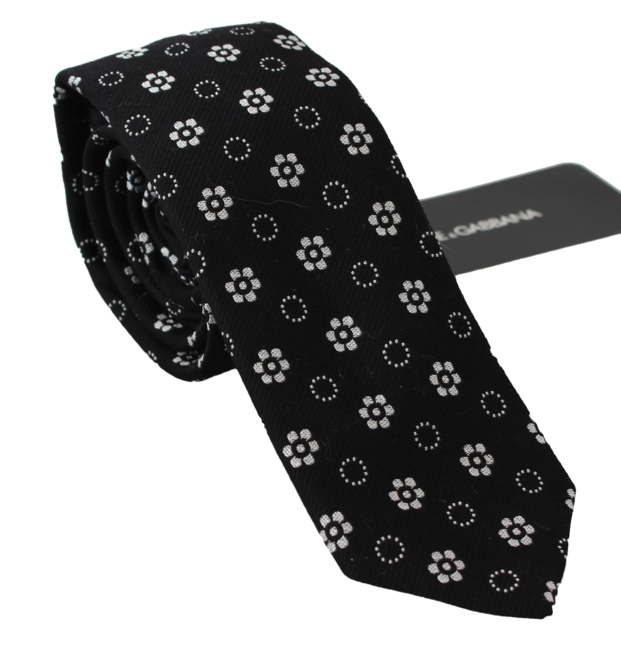 Dolce &amp; Gabbana Elegante schwarze Seidenkrawatte mit Blumenmuster