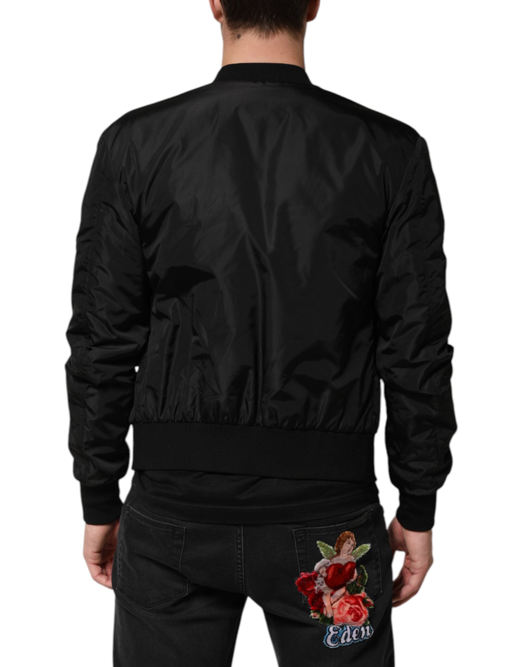 Dolce & Gabbana Black Nylon Logo Plaque Men Bomber Jacket
