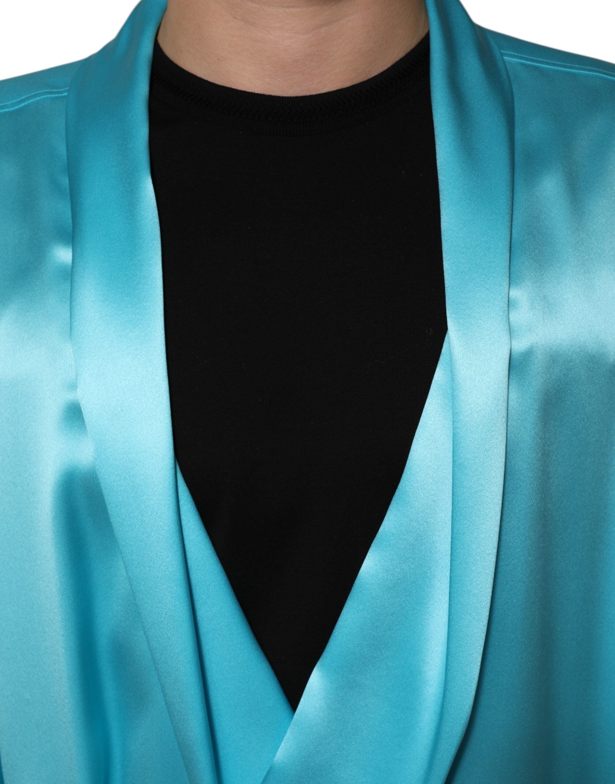 Dolce & Gabbana Aqua Blue Silk Wrap Style Long Sleeve Sweater