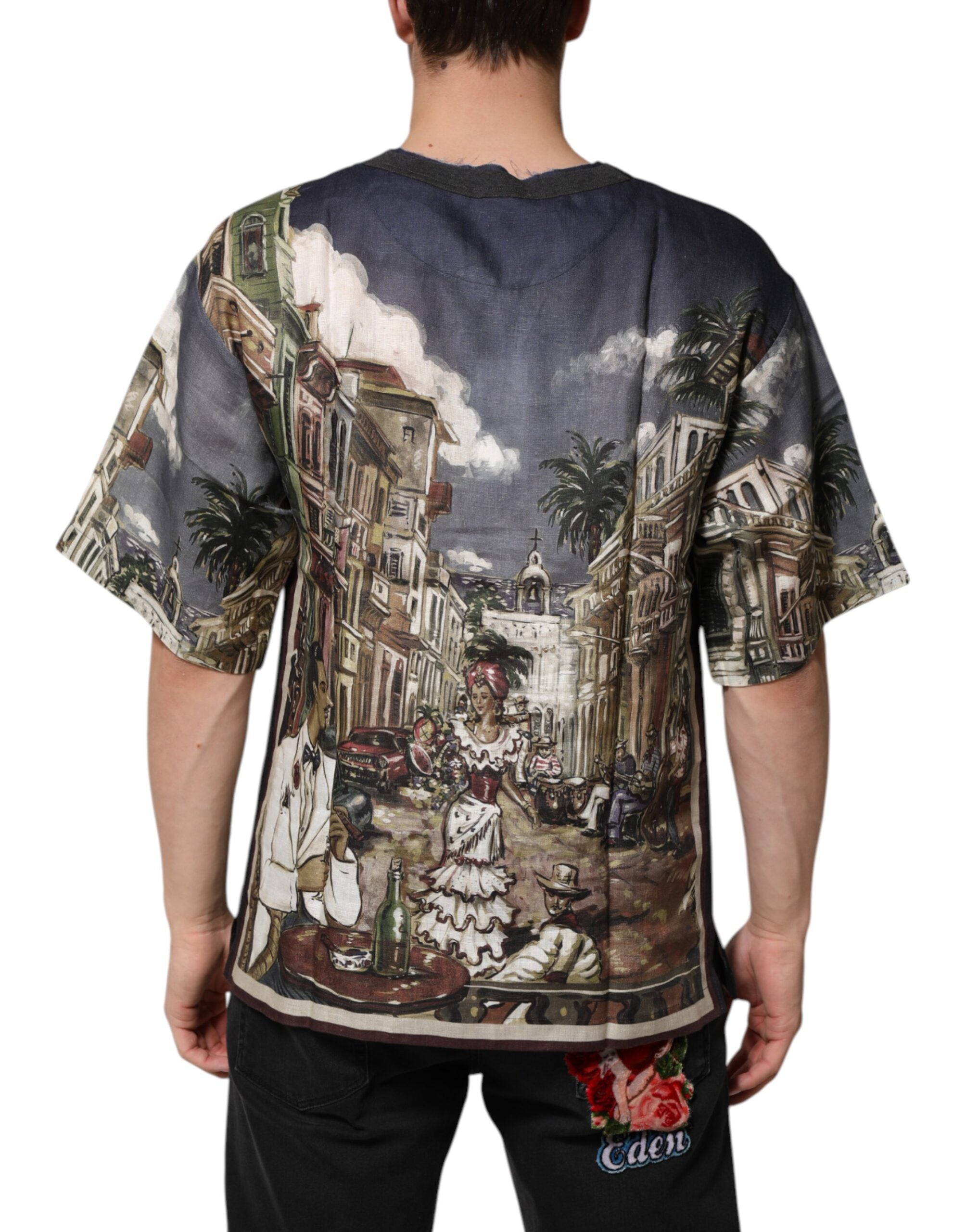 Dolce & Gabbana Palermo Jazz Club Linen Crew Neck Men T-shirt