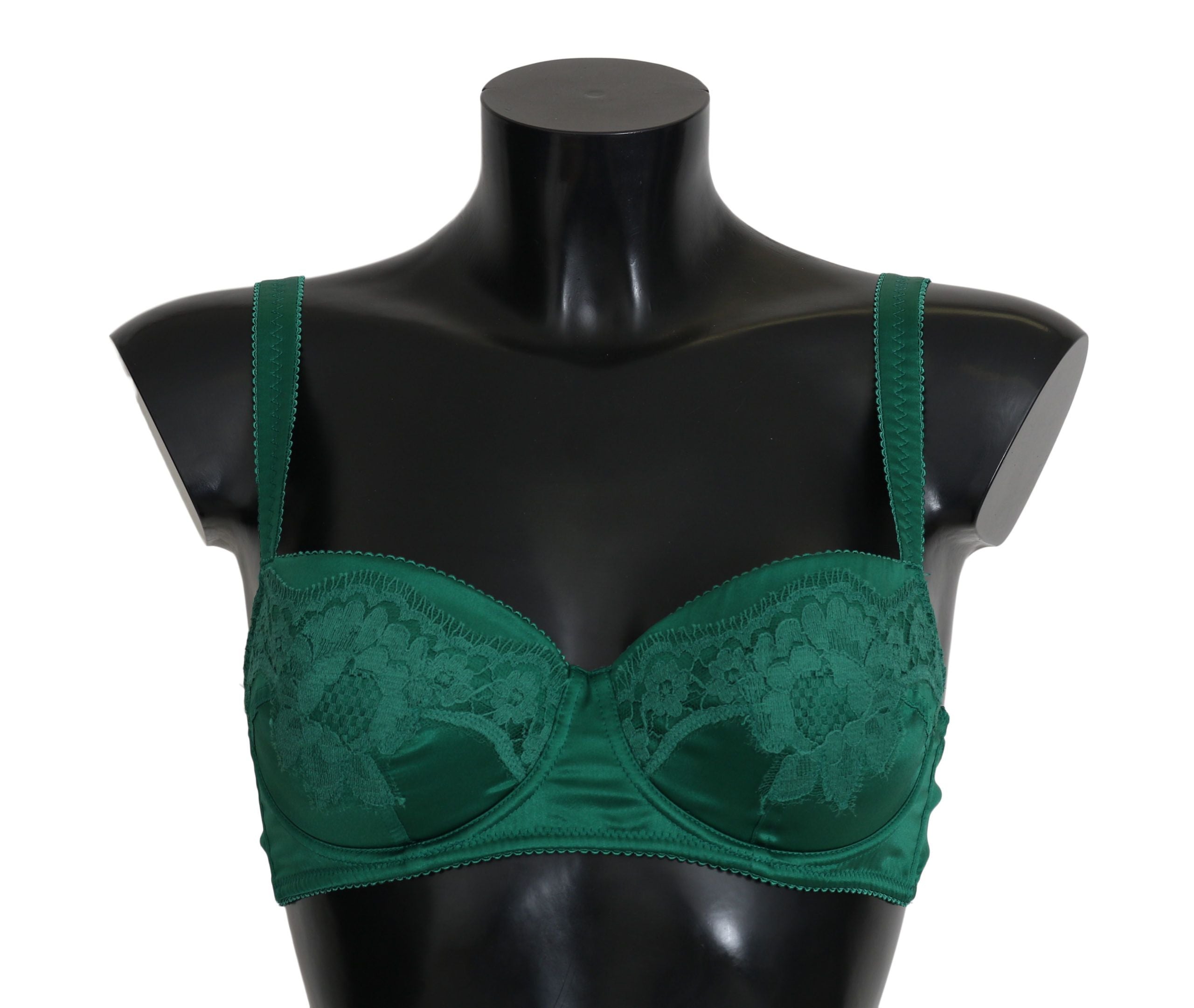 Dolce &amp; Gabbana – Bezaubernder grüner Seiden-BH mit Blumenspitze