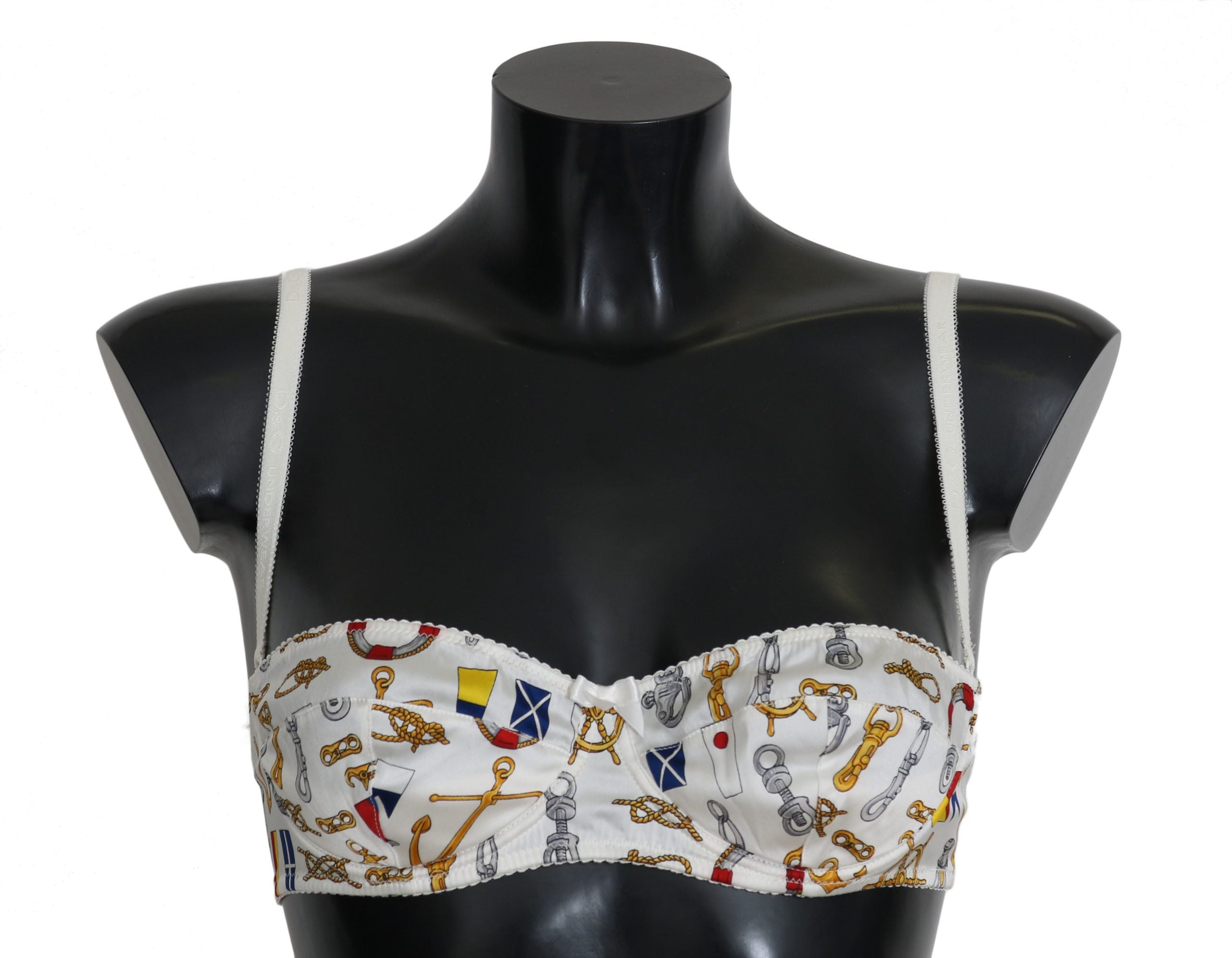 Dolce &amp; Gabbana – Eleganter weißer Stretch-BH mit Matrosen-Print