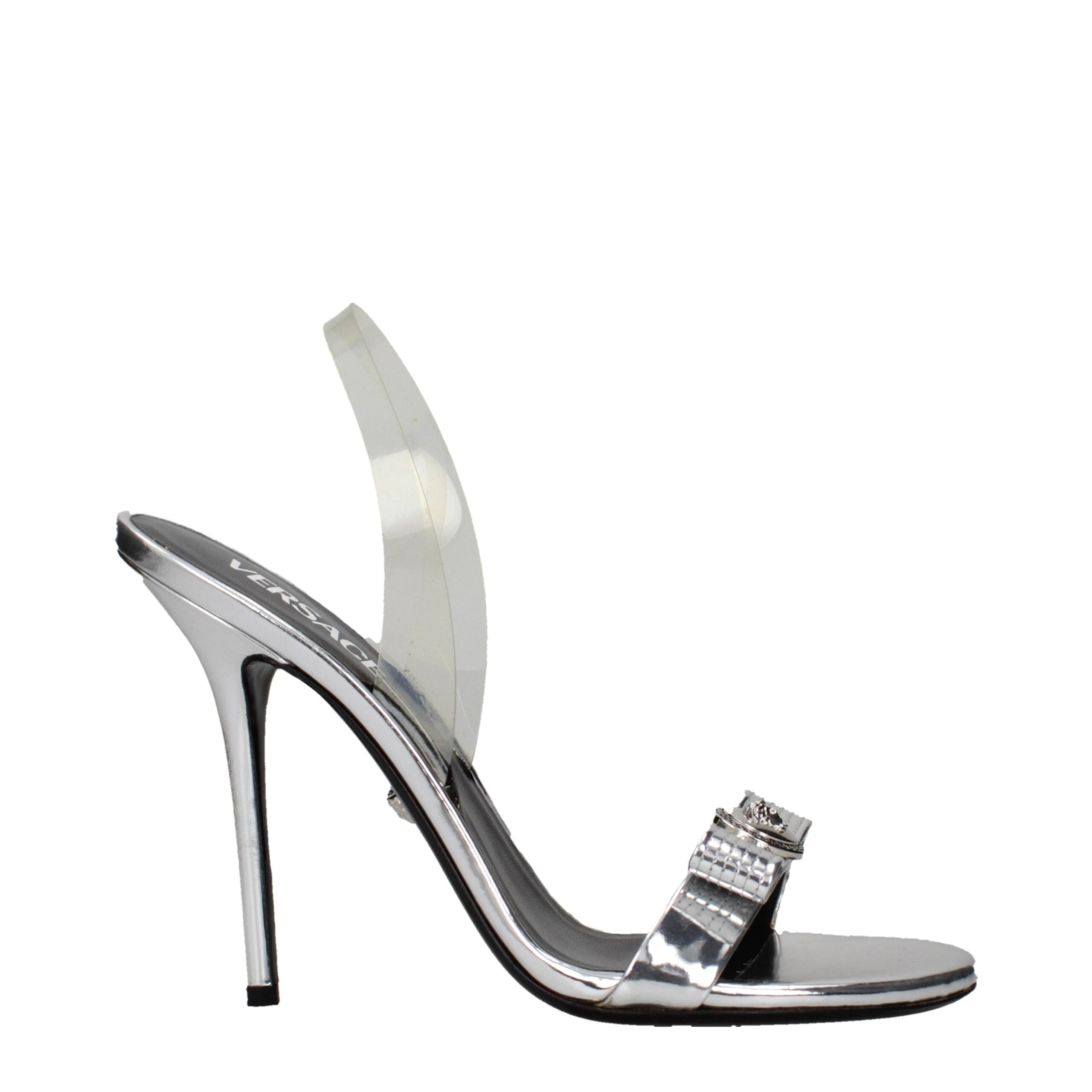 Versace Gray Leather Stiletto Heels Sandals