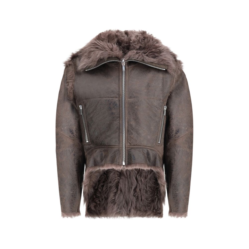 Rick Owens Brown Lamb Leather Biker Jacket