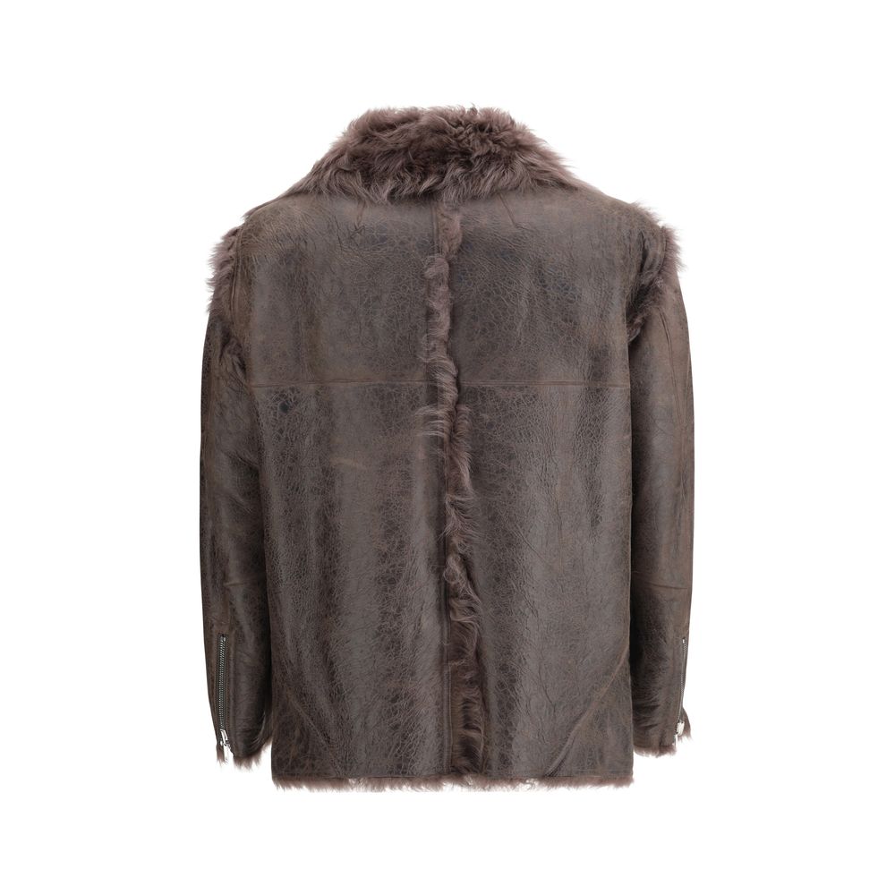 Rick Owens Brown Lamb Leather Biker Jacket