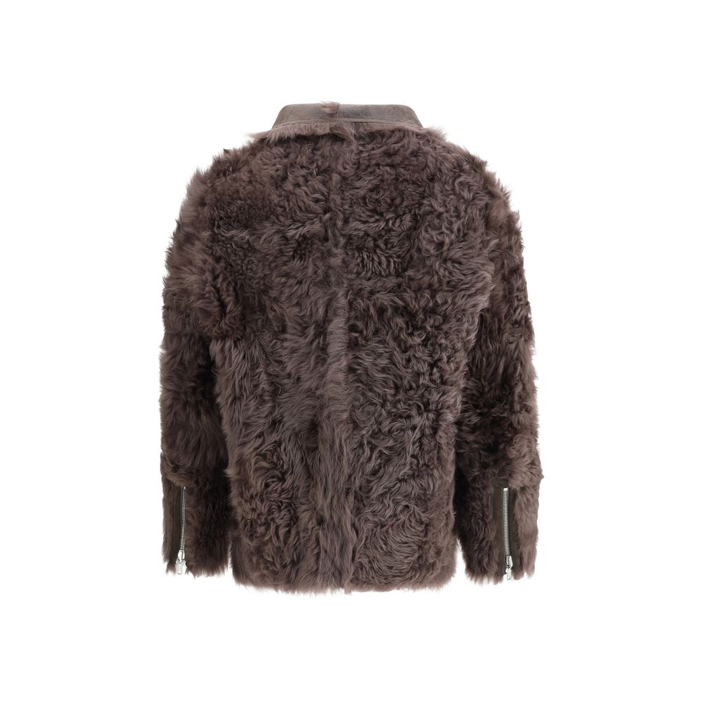 Rick Owens Brown Lamb Leather Biker Jacket